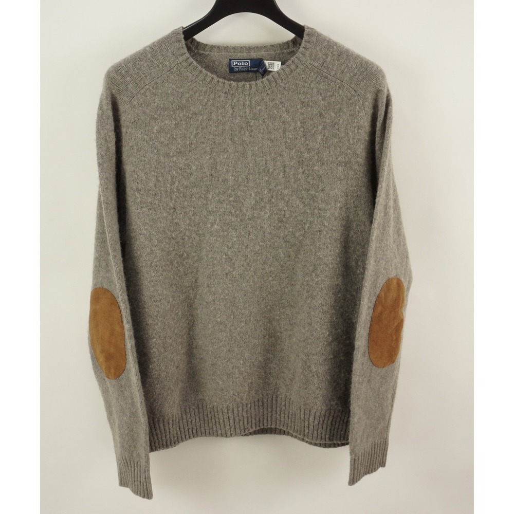 $398 Polo Ralph Lauren Wool Suede Elbow Patch Country Crew Sweater Mens 2XL Gray